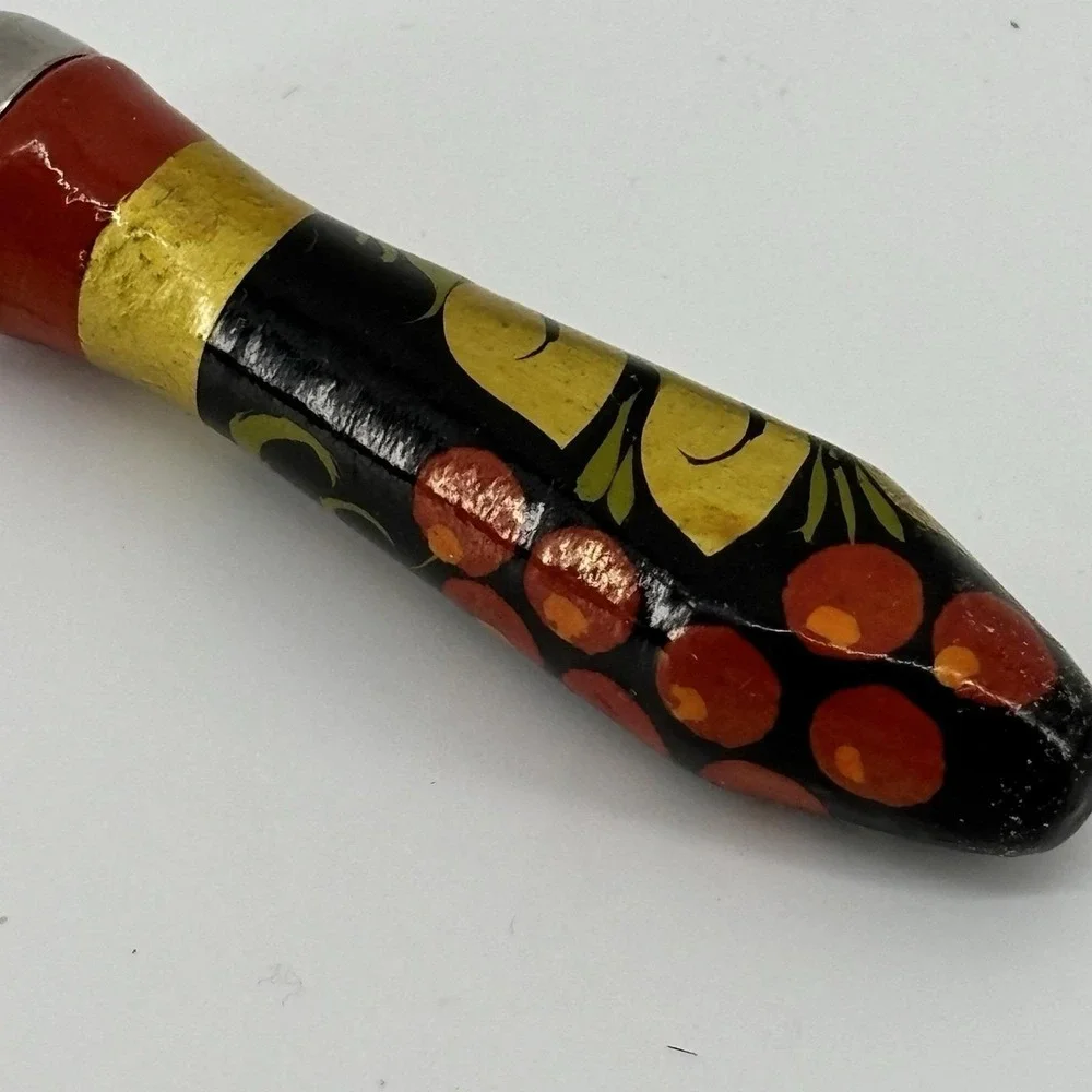 Vintage Russian Flatware: Hand Painted Wood Stainless Spoon‎ Khokhloma